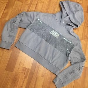 Pink Victoria's Secret Gray Velour Crop Hoodie